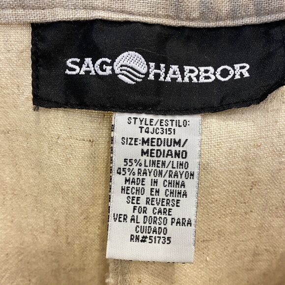 Linen Flax Cargo Pant Capri Elastic Waist Tan NEW Size Medium - Picture 7 of 9